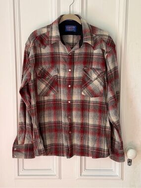 Men’s Pendleton Plaid Wool Western Shirt Pearlized Snap Closure Size Medium